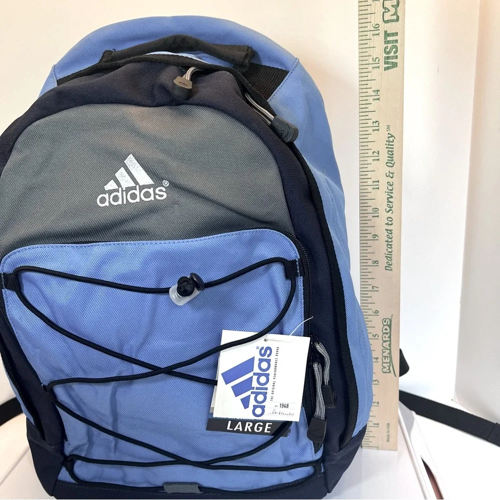 Vintage Steel Blue/Black/Gray Backpack with Bungee Straps by Adidas. NWT